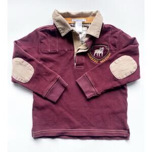 Toddler Boy's Janie & Jack Maroon Rugby Polo Shirt Elbow Patches Size 3T